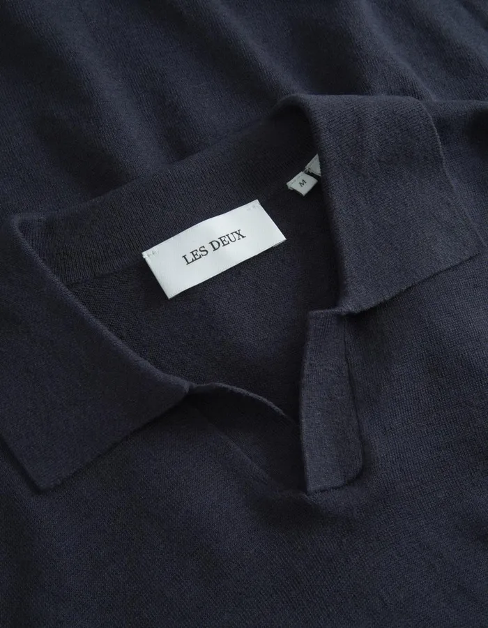 Men Emmanuel Polo Knit 8211 Dark Navy Les Deux Knitwear