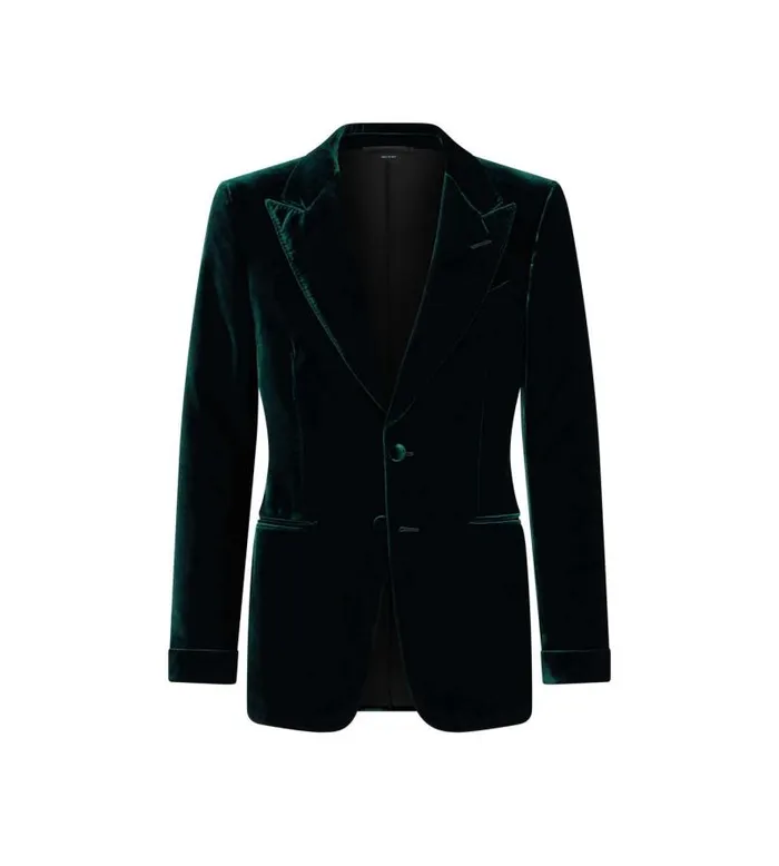 Men Evening Tom Ford Fluid Velvet Shelton Cocktail Jacket Dark Emerald