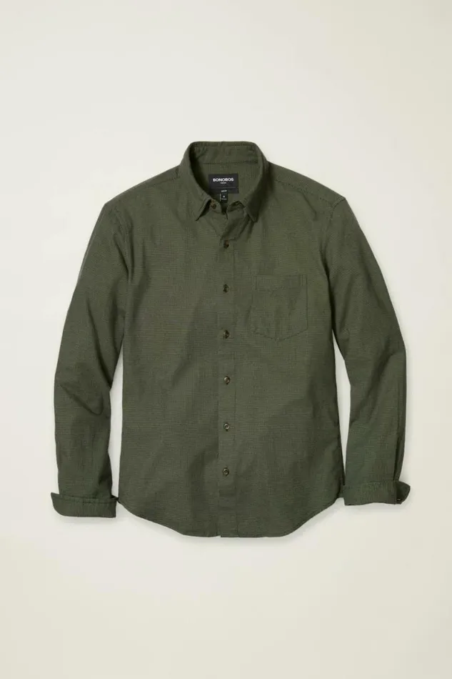 Men Everyday Lightweight Flannel Shirt Olive Houndstooth Bonobos Overshirts
