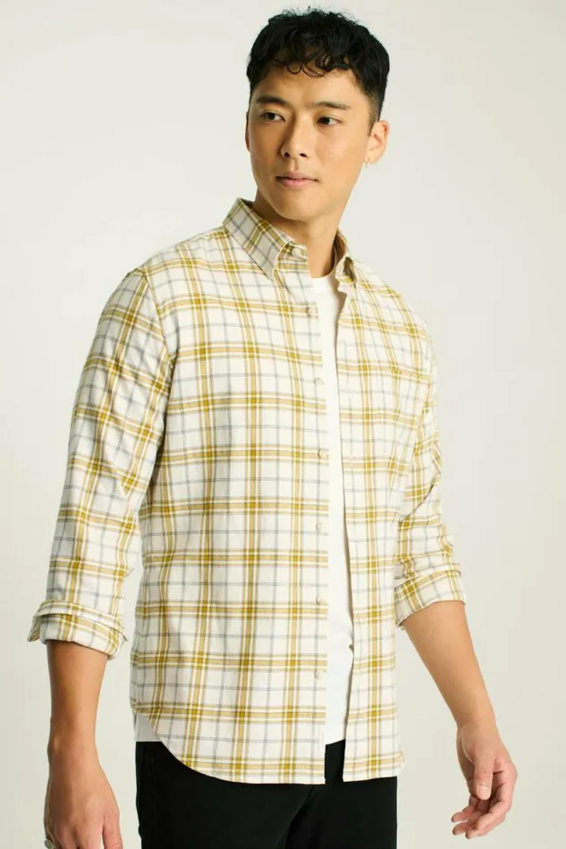 Men Everyday Lightweight Flannel Shirt Olive Khaki Plaid Bonobos Overshirts