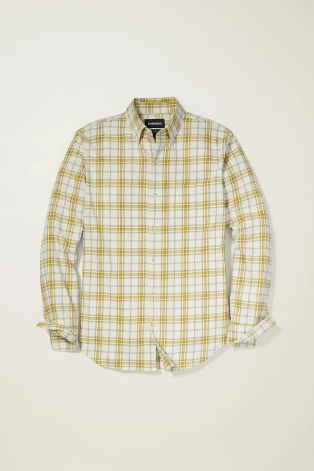 Men Everyday Lightweight Flannel Shirt Olive Khaki Plaid Bonobos Overshirts