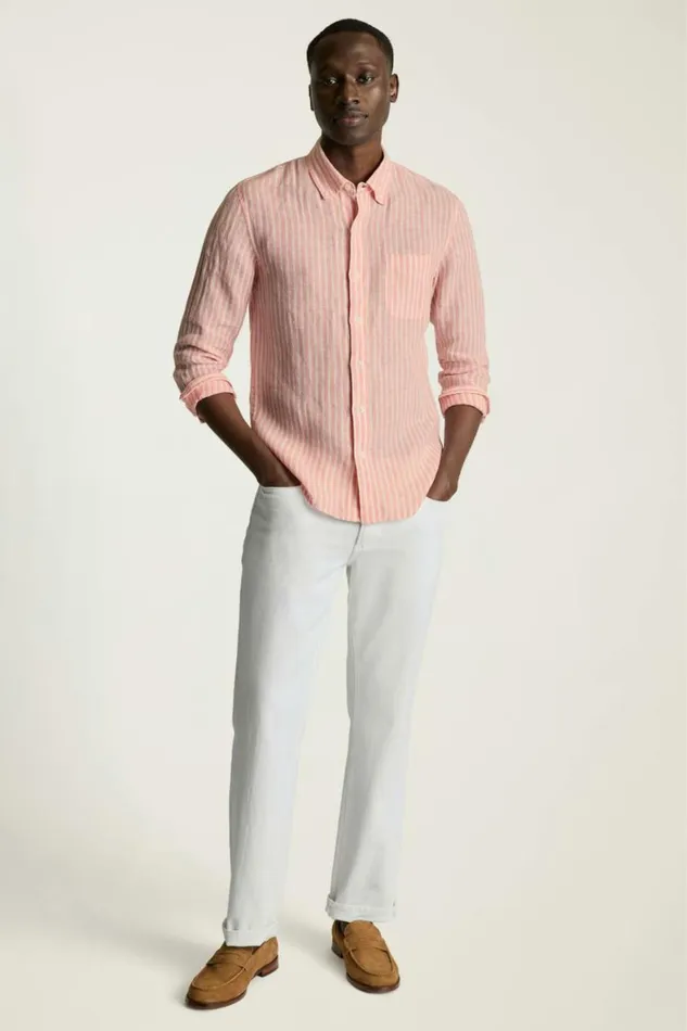 Men Everyday Linen Shirt Pink White Stripe Bonobos Casual Shirts