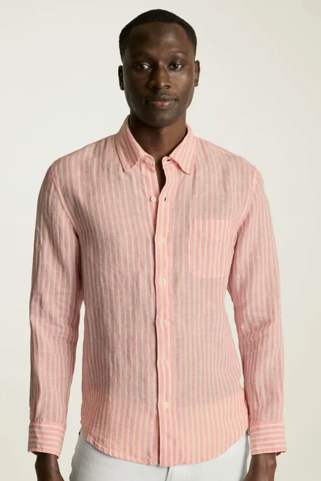 Men Everyday Linen Shirt Pink White Stripe Bonobos Casual Shirts