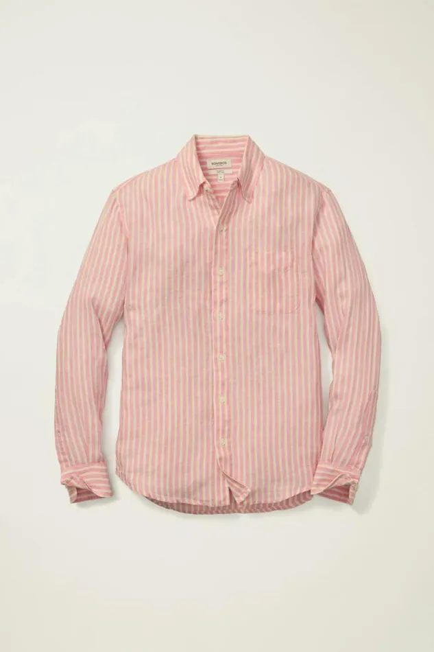 Men Everyday Linen Shirt Pink White Stripe Bonobos Casual Shirts