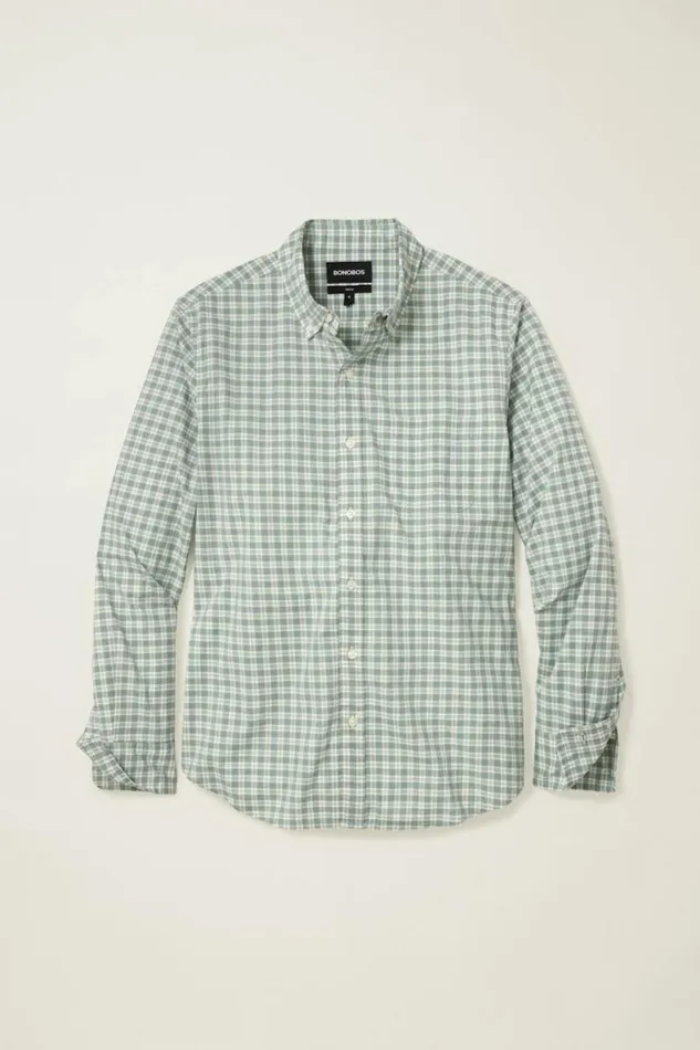 Men Everyday Shirt Heather Green Plaid Bonobos Business Casual Shirts