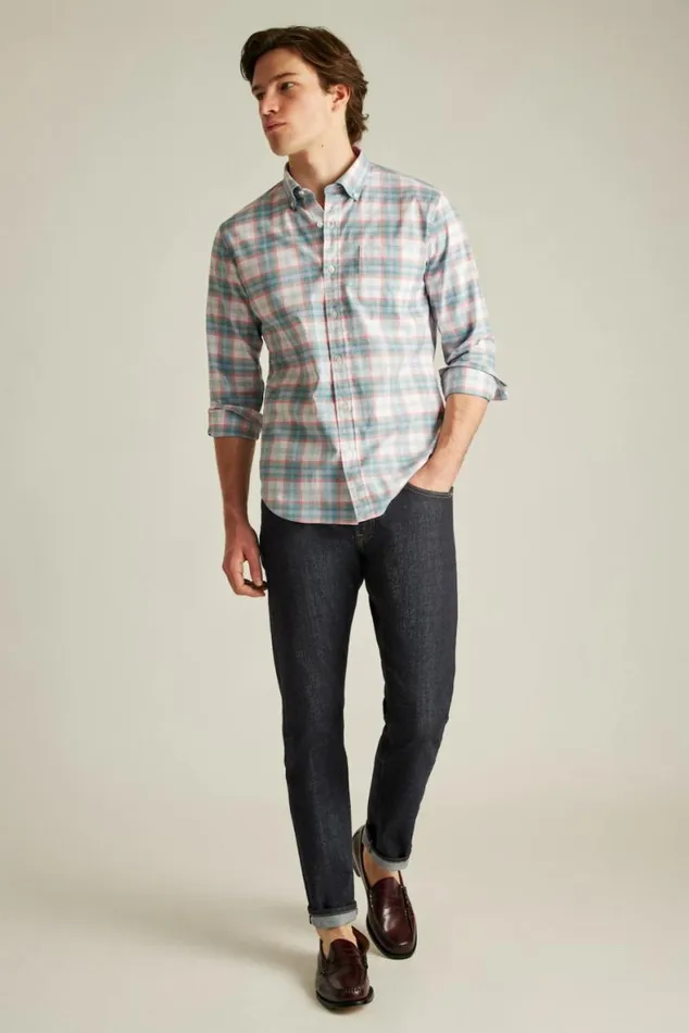 Men Everyday Shirt Mineral Blue Plaid Bonobos Business Casual Shirts