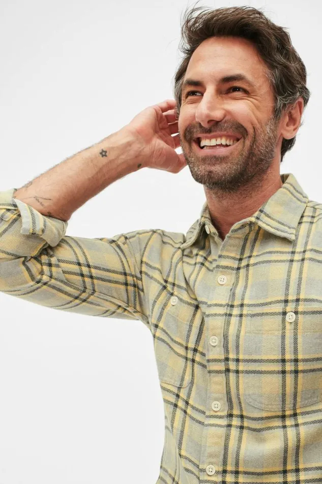 Men Flannel Shirt Yellow Plaid Bonobos Overshirts