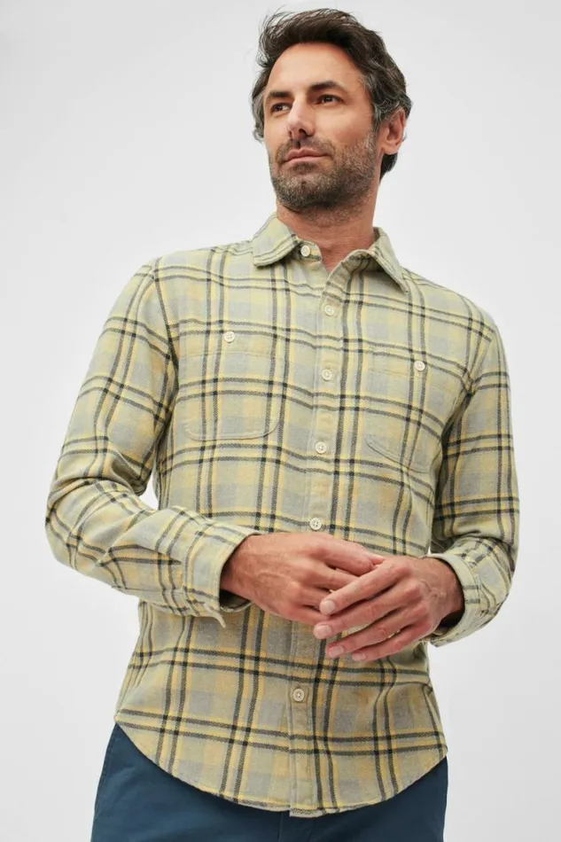 Men Flannel Shirt Yellow Plaid Bonobos Overshirts