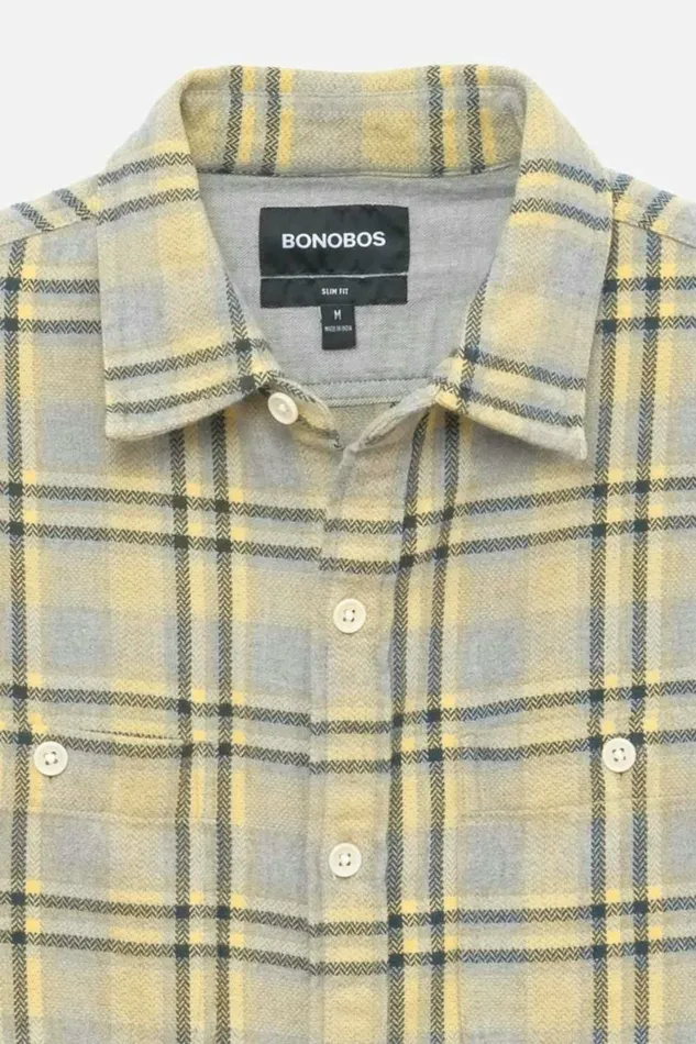 Men Flannel Shirt Yellow Plaid Bonobos Overshirts
