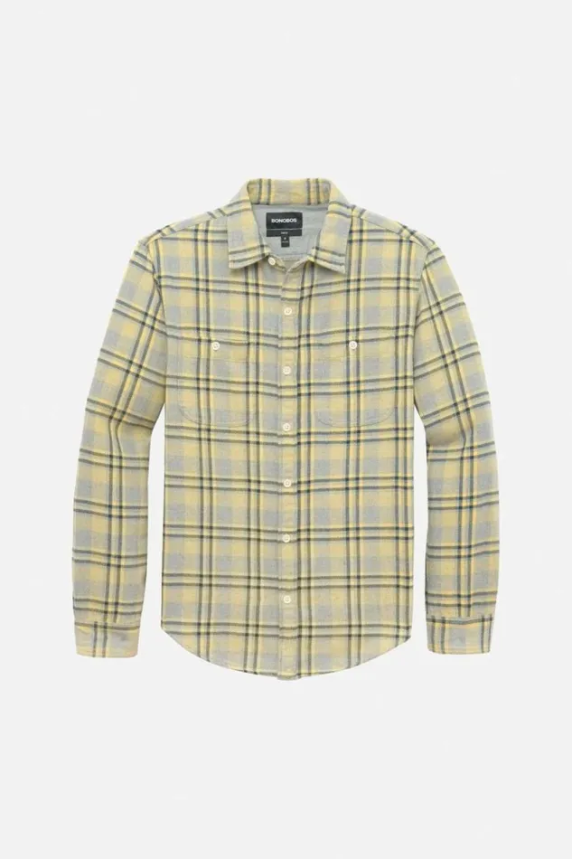 Men Flannel Shirt Yellow Plaid Bonobos Overshirts
