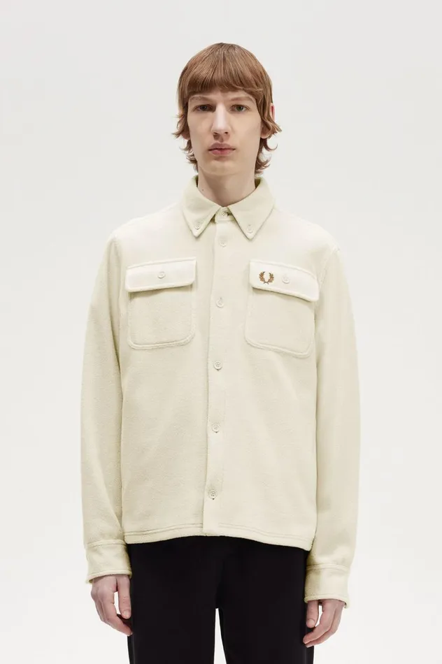 Men Fleece Overshirt Oatmeal Fred Perry Overshirts