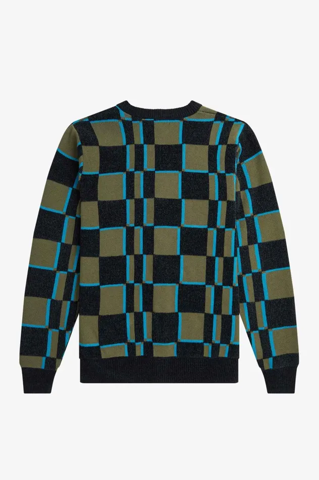 Men Glitch Chequerboard Cardigan Uniform Greenblack Fred Perry Knitwear