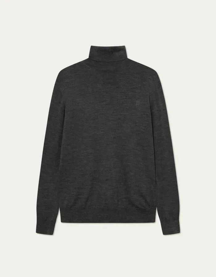 Men Greyson Rollneck Merino Knit 8211 Dark Grey Melange Les Deux Knitwear