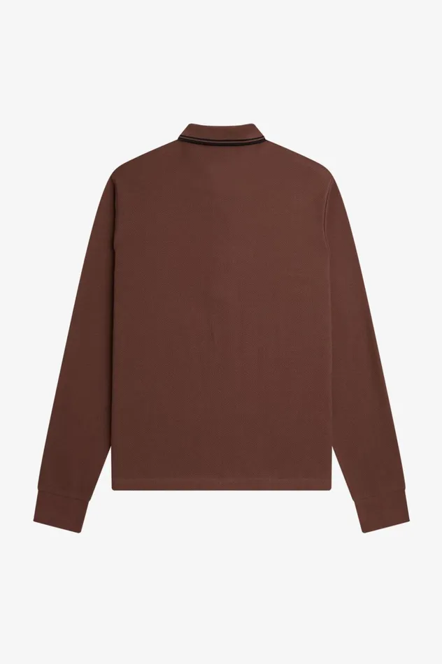 Men Honeycomb Cotton Long Sleeve Polo Shirt Whisky Brown Fred Perry Polo Shirts