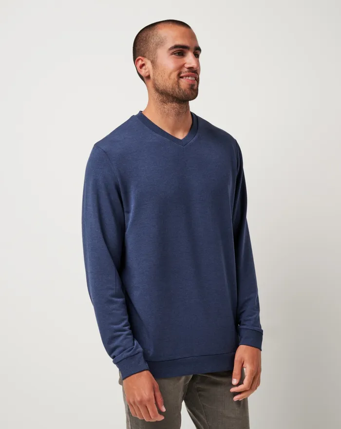 Men Hoodies and Sweatshirts TravisMathew AMENITIES VNECK CREW Heather Blue Nights