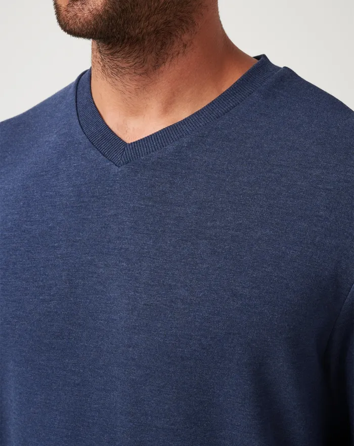 Men Hoodies and Sweatshirts TravisMathew AMENITIES VNECK CREW Heather Blue Nights