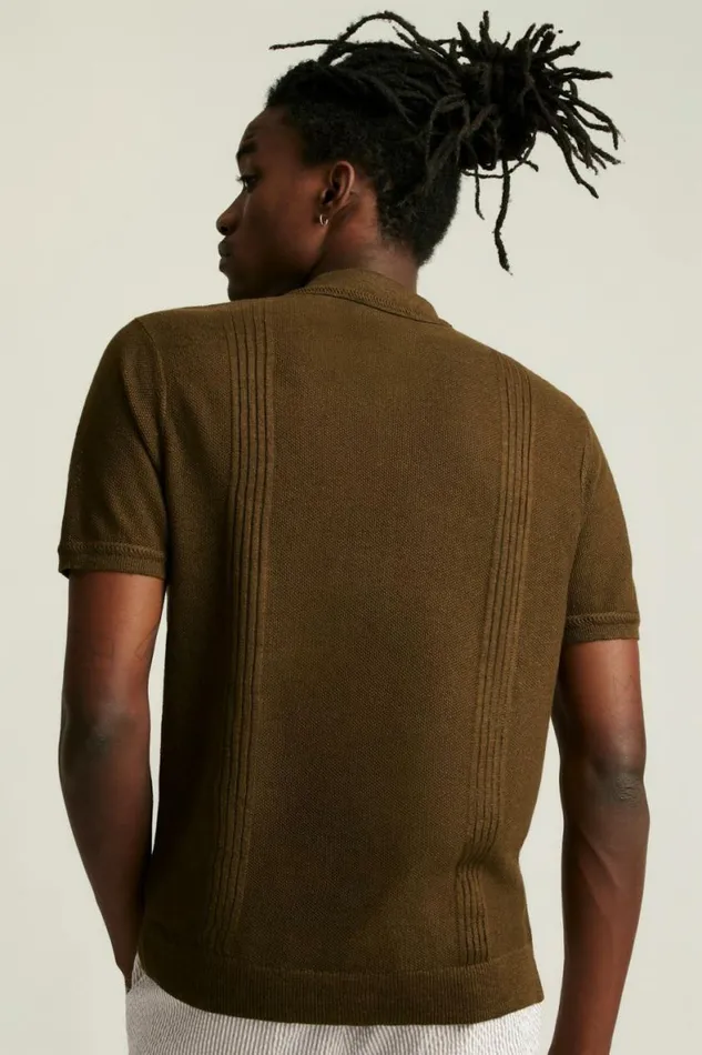 Men Hudson Italian Sweater Polo Coffee Linen Bonobos Polos