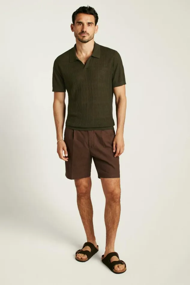 Men Hudson Italian Sweater Polo Dark Green Linen Bonobos Polos