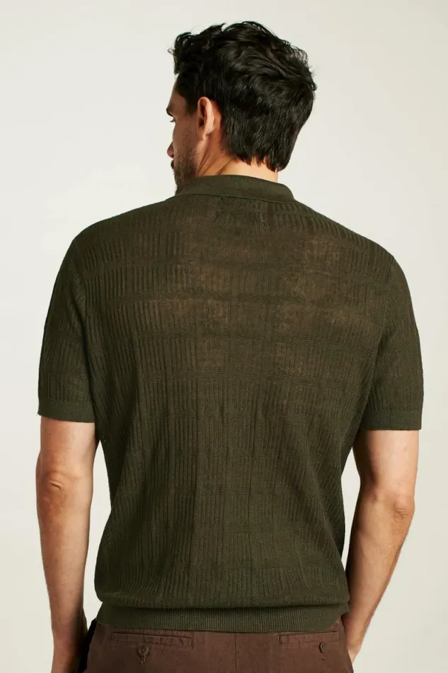 Men Hudson Italian Sweater Polo Dark Green Linen Bonobos Polos
