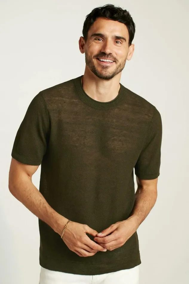 Men Italian Linen Sweater Tee Kale Green Bonobos Short Sleeve Tees