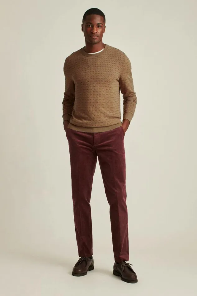 Men Italian Stretch Corduroy Trouser Burgundy Bonobos Dress Pants