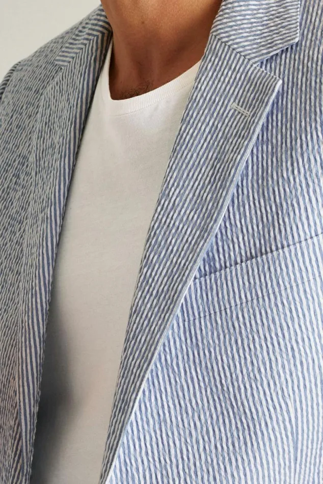 Men Italian Stretch Seersucker Suit Jacket Navy And White Seersucker Bonobos Blazers and Sport Coats