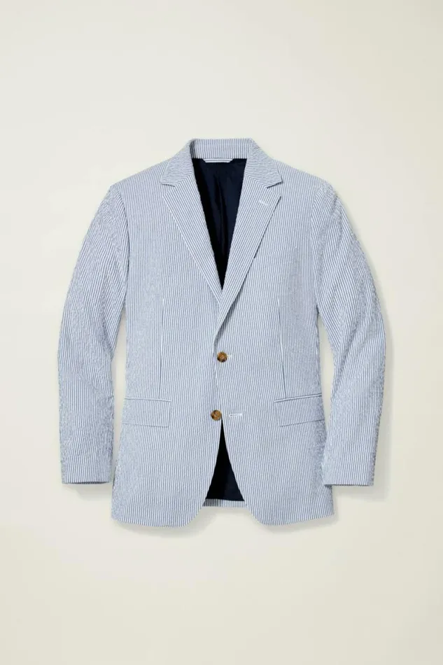 Men Italian Stretch Seersucker Suit Jacket Navy And White Seersucker Bonobos Blazers and Sport Coats