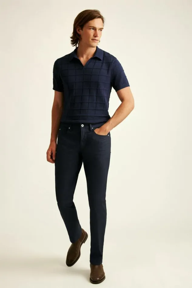 Men Italian Textured 5Pocket Pants Maritime Blue Bonobos Jeans