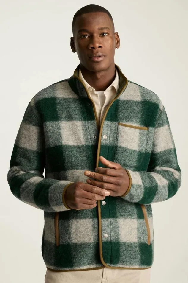 Men Italian Wool Fleece Jacket Ash Pine Buffalo Plaid Bonobos Jackets and Coats