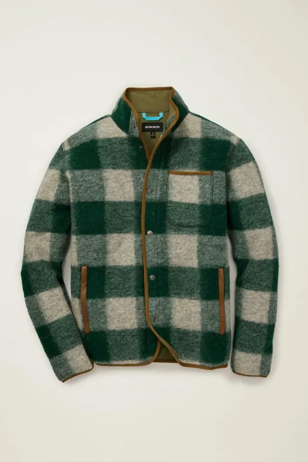 Men Italian Wool Fleece Jacket Ash Pine Buffalo Plaid Bonobos Jackets and Coats