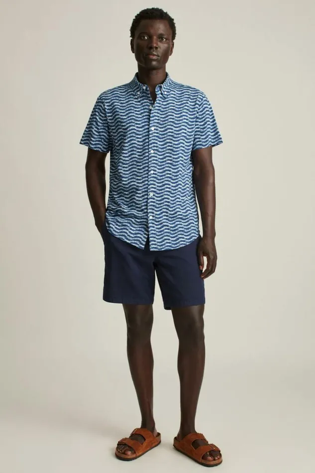 Men Jersey Riviera Shirt Navy Texture Wave Bonobos Short Sleeve Shirts