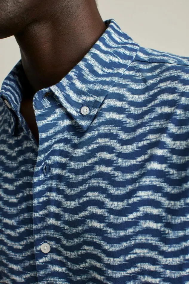 Men Jersey Riviera Shirt Navy Texture Wave Bonobos Short Sleeve Shirts