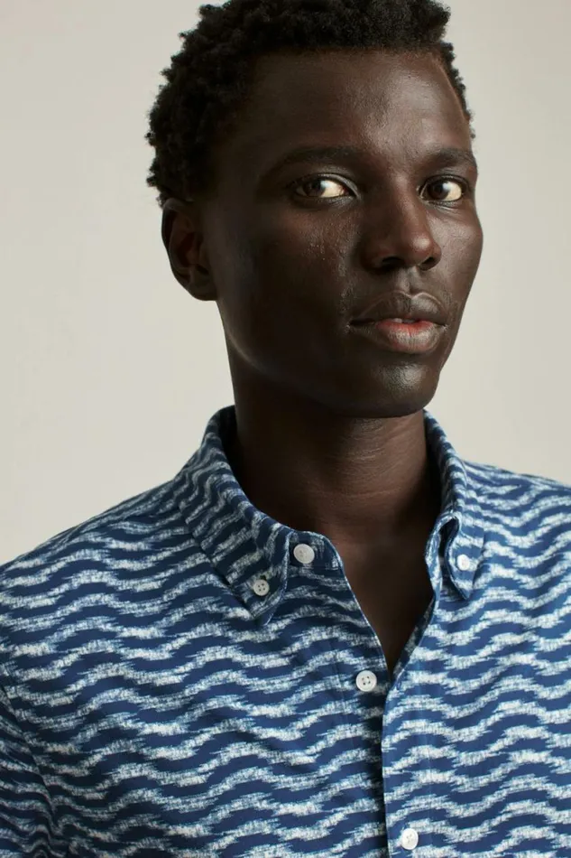 Men Jersey Riviera Shirt Navy Texture Wave Bonobos Short Sleeve Shirts