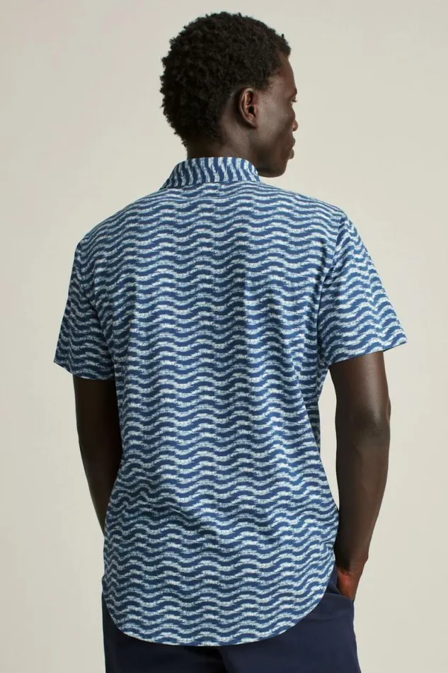 Men Jersey Riviera Shirt Navy Texture Wave Bonobos Short Sleeve Shirts