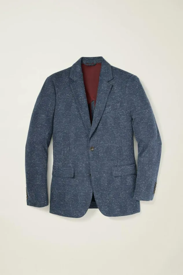 Men Jetsetter Knit Blazer Navy Donegal Glen Plaid Bonobos Blazers and Sport Coats