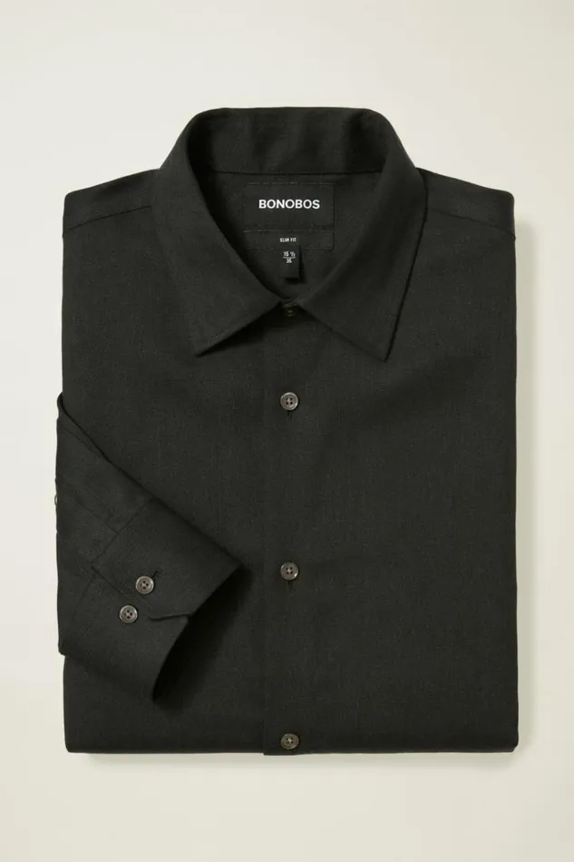 Men Jetsetter Premium Linen Dress Shirt Black Bonobos Business Casual Shirts