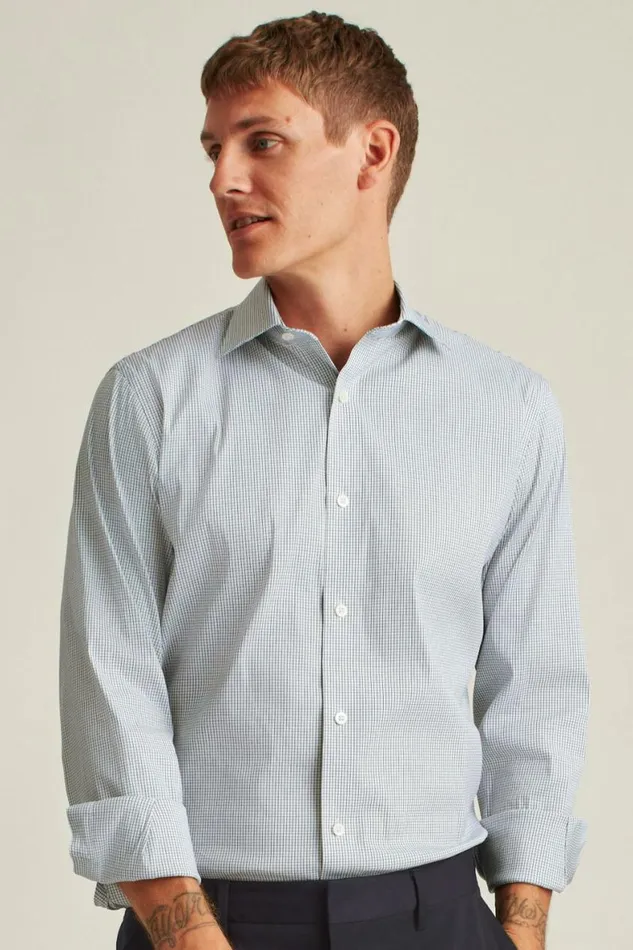Men Jetsetter Stretch Dress Shirt Blue Black Tattersall Bonobos Business Casual Shirts