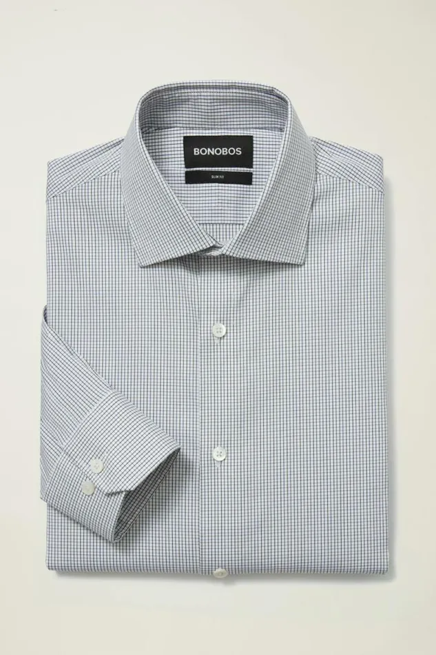 Men Jetsetter Stretch Dress Shirt Blue Black Tattersall Bonobos Business Casual Shirts