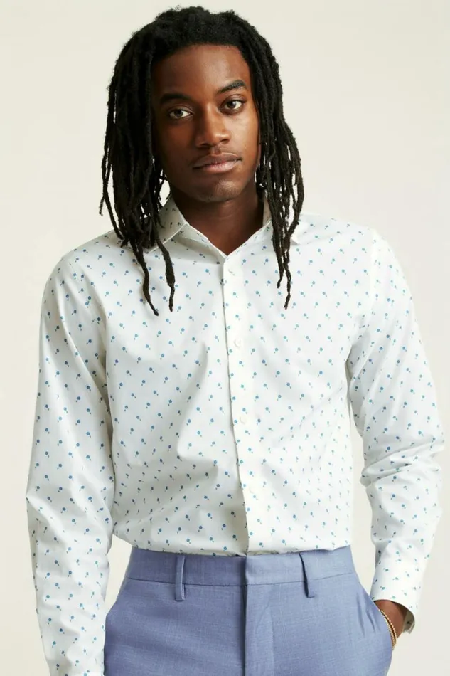 Men Jetsetter Stretch Dress Shirt Blue Modest Floral Bonobos Business Casual Shirts