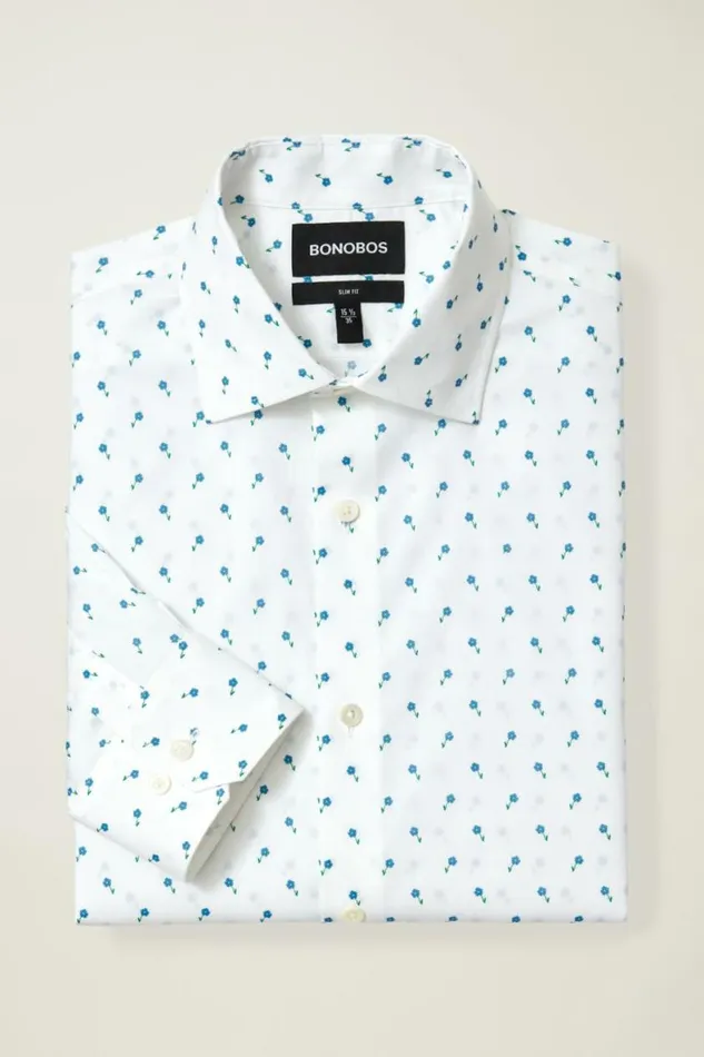 Men Jetsetter Stretch Dress Shirt Blue Modest Floral Bonobos Business Casual Shirts