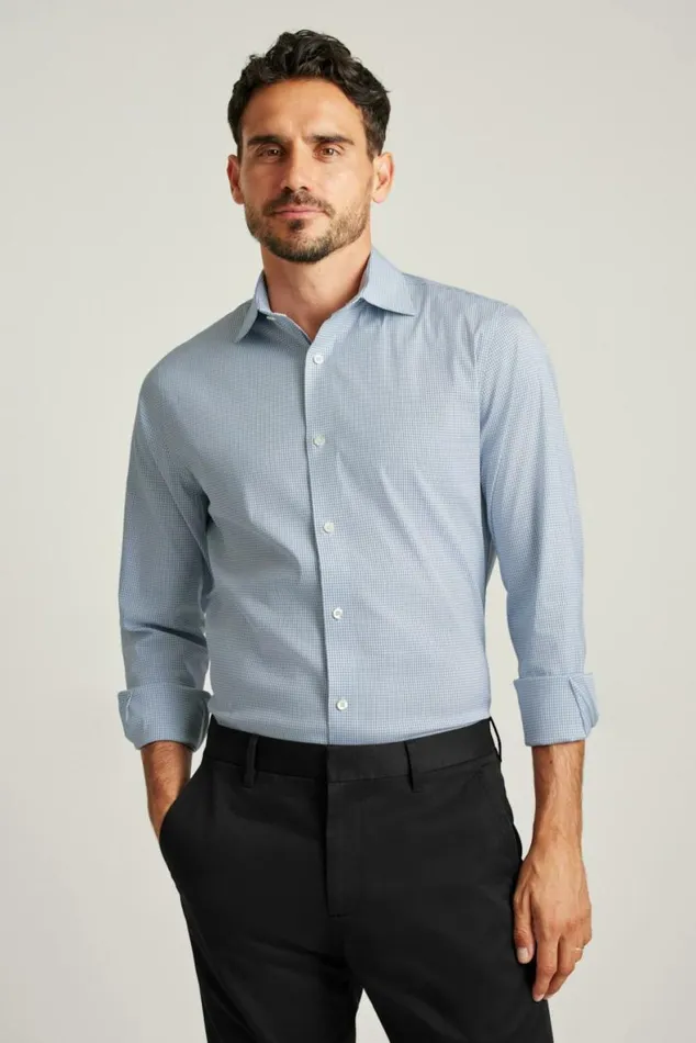 Men Jetsetter Stretch Dress Shirt Blue Wymer Plaid Bonobos Business Casual Shirts