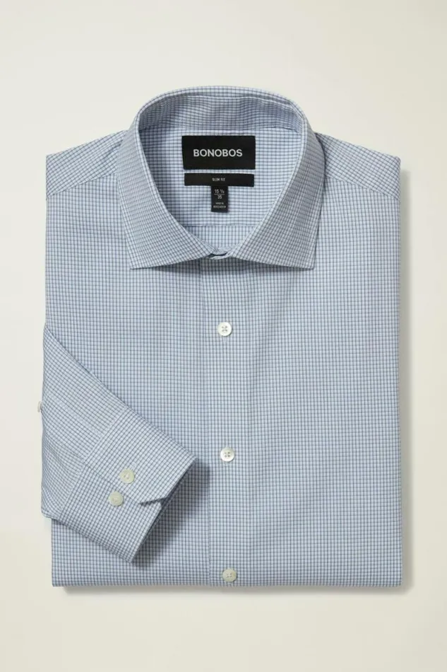 Men Jetsetter Stretch Dress Shirt Blue Wymer Plaid Bonobos Business Casual Shirts