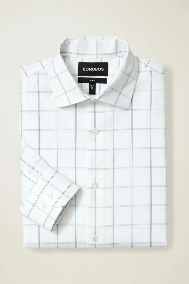 Men Jetsetter Stretch Dress Shirt Navy Pink Grace Plaid Bonobos Business Casual Shirts