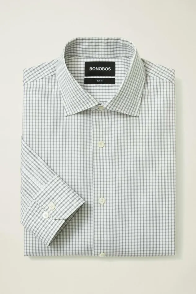 Men Jetsetter Stretch Dress Shirt Olive Micro Windowpane Bonobos Business Casual Shirts