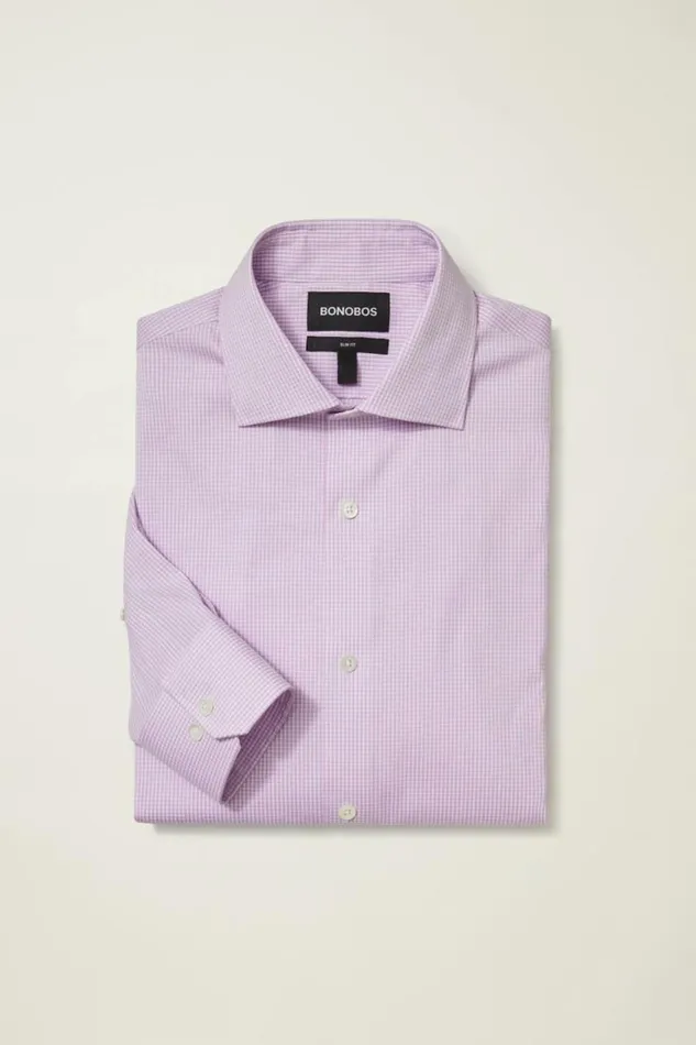 Men Jetsetter Stretch Dress Shirt Purple Mini Gingham Bonobos Business Casual Shirts