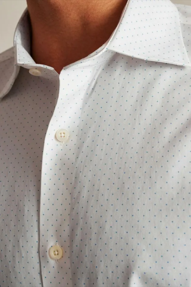 Men Jetsetter Stretch Dress Shirt White And Blue Micro Dot Bonobos Business Casual Shirts