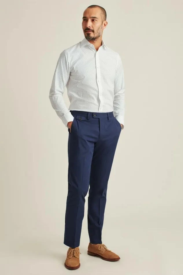 Men Jetsetter Stretch Dress Shirt White Navy Dot Bonobos Business Casual Shirts