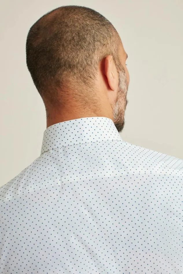 Men Jetsetter Stretch Dress Shirt White Navy Dot Bonobos Business Casual Shirts
