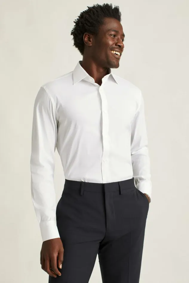 Men Jetsetter Stretch Dress Shirt White Textured Dobby Bonobos Business Casual Shirts