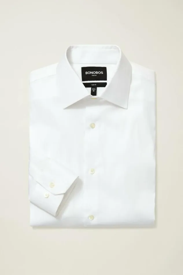 Men Jetsetter Stretch Dress Shirt White Textured Dobby Bonobos Business Casual Shirts